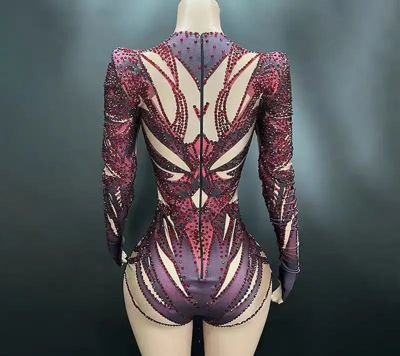 singer's commercial performance, dazzling performance outfit European and American sexy wormhole perspective triangle jumpsuit
