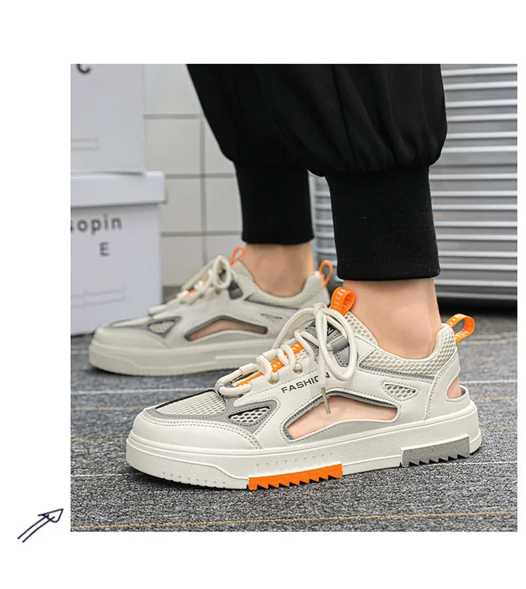 Breathable Men's Vulcanized Shoes Lace-ups Outdoor Running Shoes Comfortable Mens Sandals Mesh Casual Sneakers Summer New Tenis