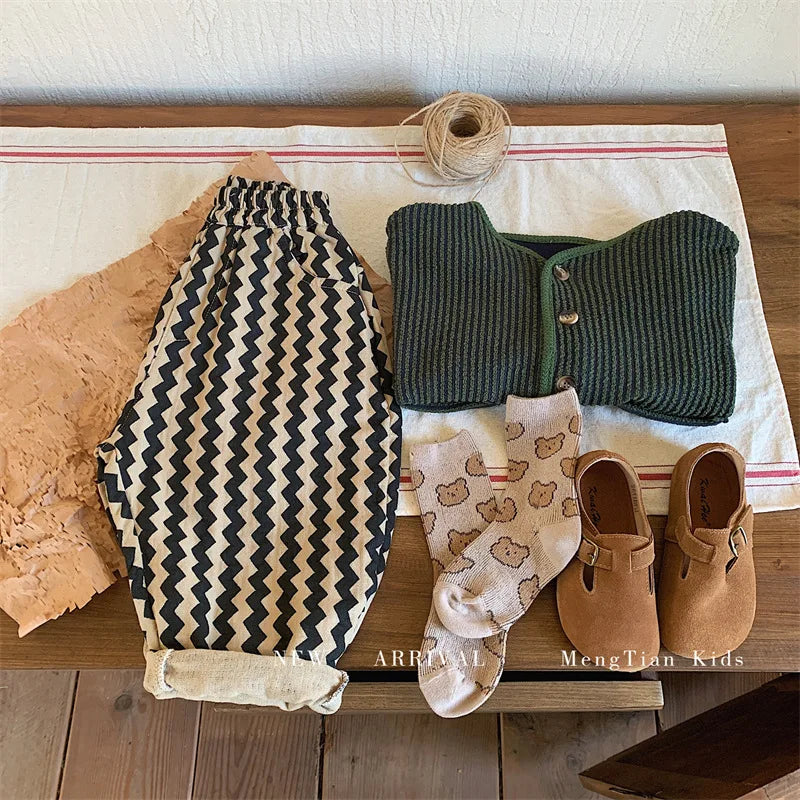 Children Clothing Kids Pants 2023 Spring and Autumn New Fashionable Korean Style Striped Casual Simple Baby Boys Harem Pants