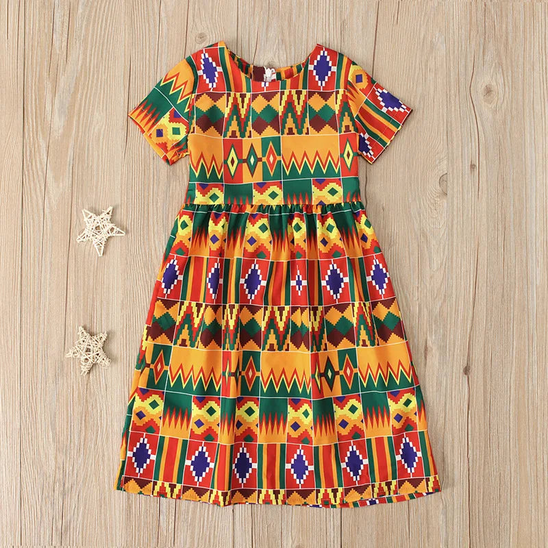 African Clothing National Print Summer Bohemian Style Kids African Kanga Clothes Beach Dress Vacation Hoilday Party Costume
