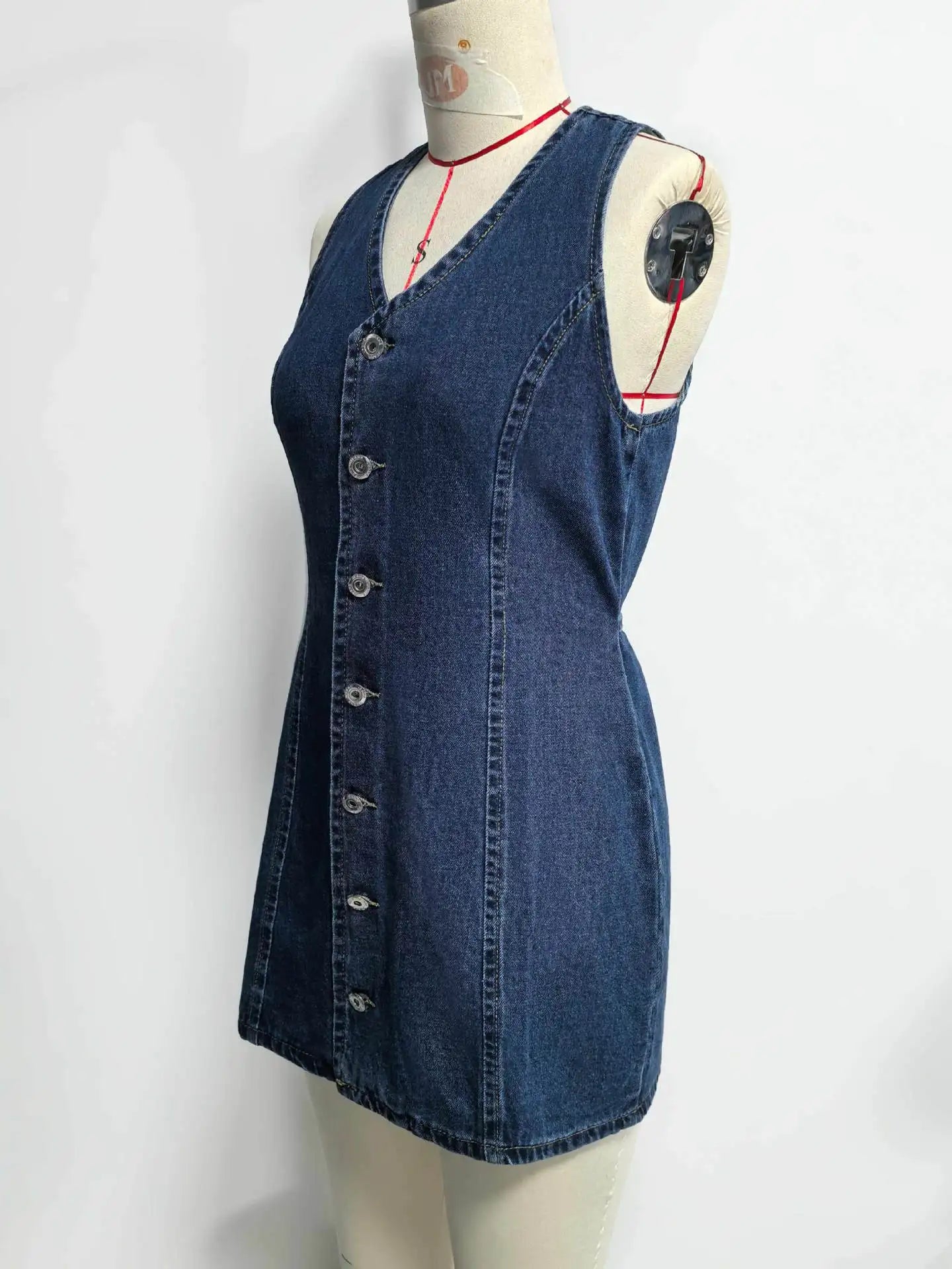 Denim Dress Women Mid Length Dresses Vest Vestidos Y2k Streetwear Elegant Splice Party Night Work V Neck Sleeveless Tight Waist