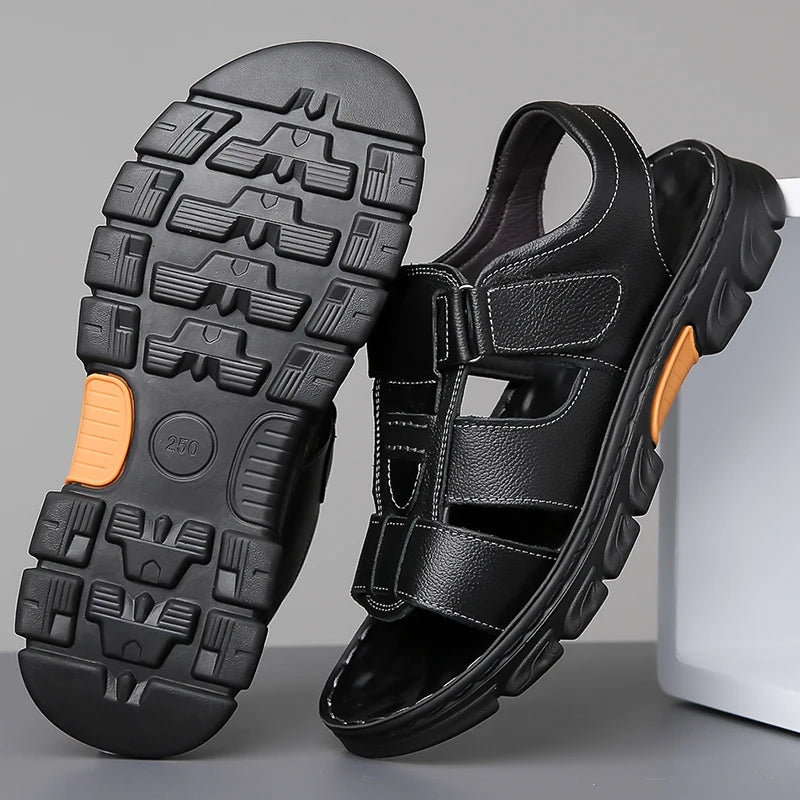 Men's Sandals Adjustable Solid Color Shoes Summer Casual Comfort with Durable Rubber Sole, Breathable PU for Outdoor Walking