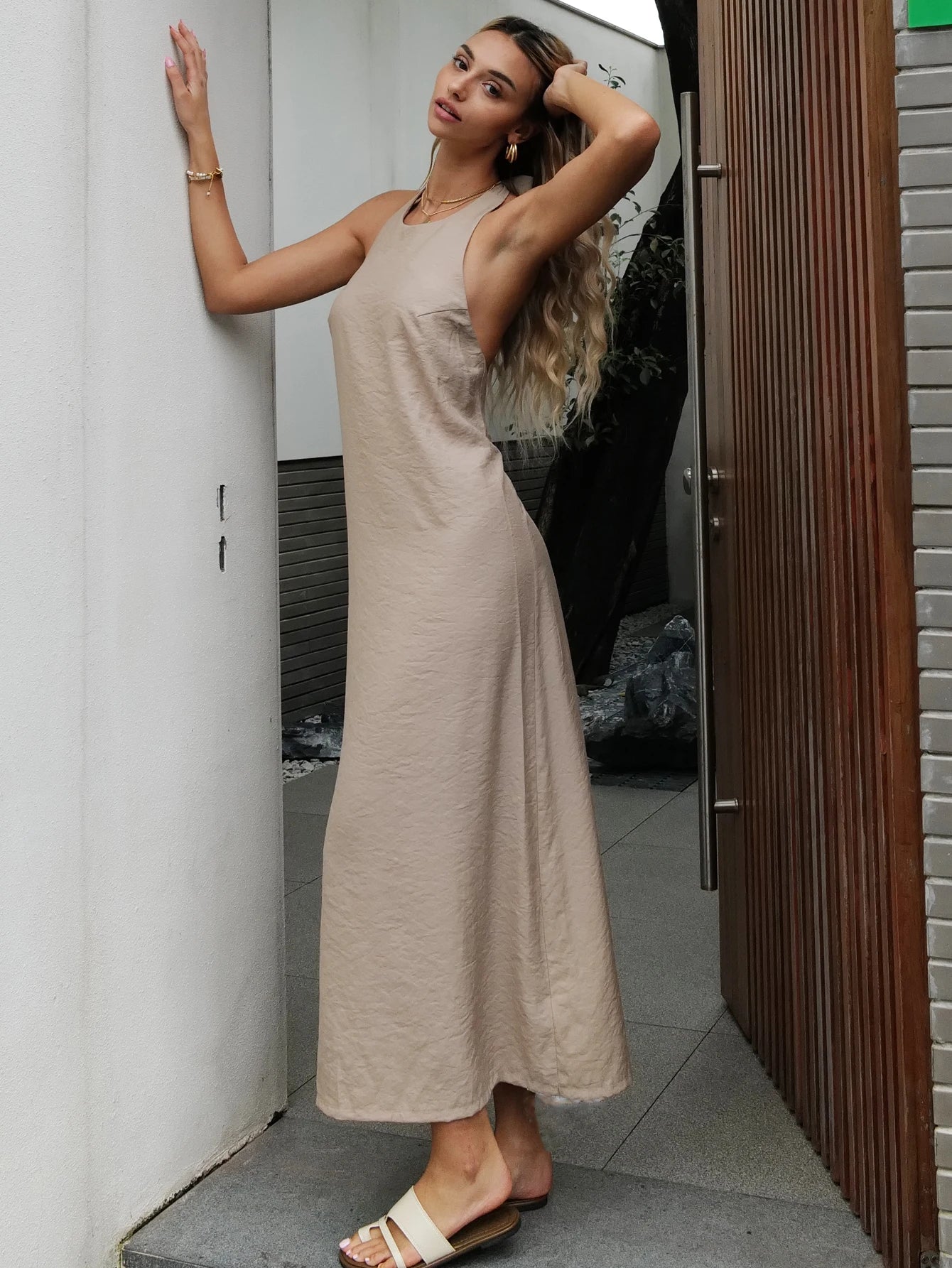 Kaleirda Summer Women Backless Elegant Ankle Length Dress Polyester