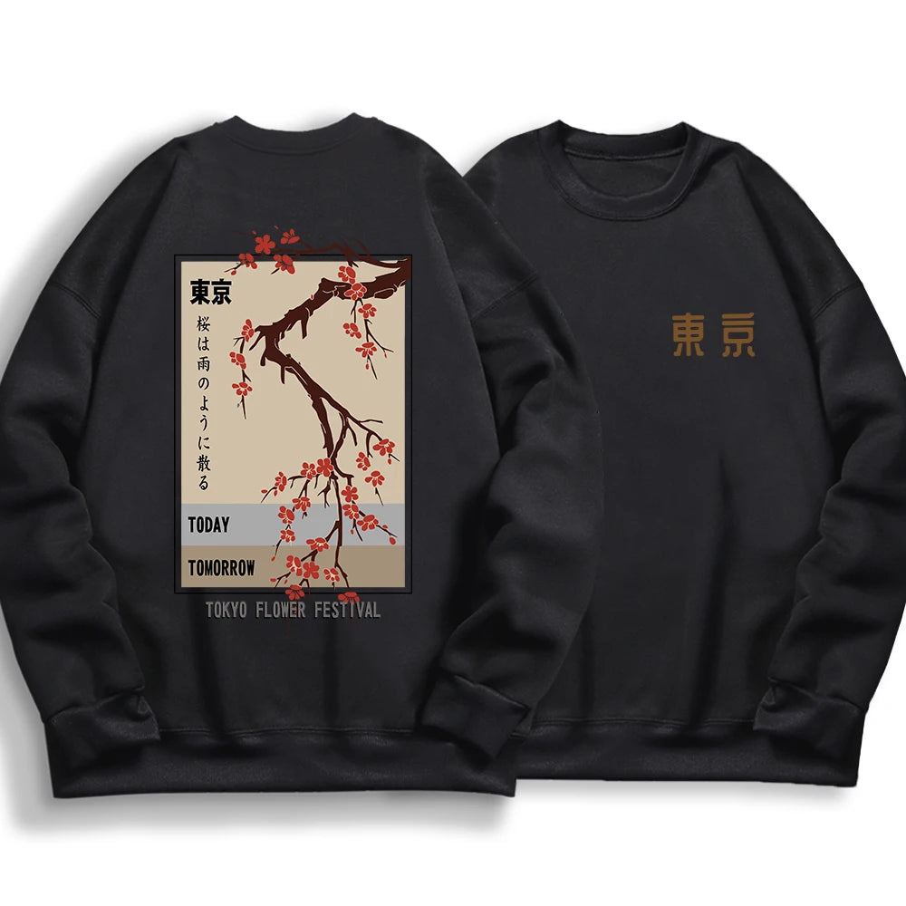Today Tomorrow Tokyo Flower Festival Women's Hoodie Loose Hoodie Autumn Round Neck Sweatshirt Loose Casual Hoodie Graphic Y2k
