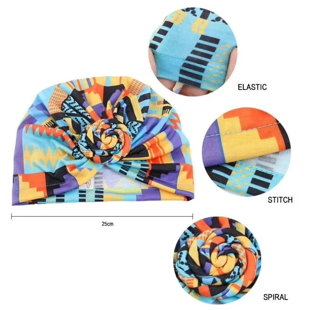 Fashion African Print Hijab Caps Pleated Wrap Twist Knot Turban Hat Elastic Knotted Style Floral Head Wrap All Match Decor