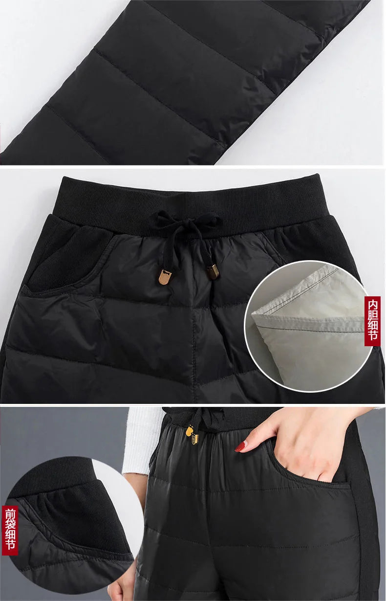 Winter Warm Windproof Pencil Pants Women Casual Oversize 4xl Slim Cotton Padded Lined Sweatpants High Waist 90cm Black Leggings