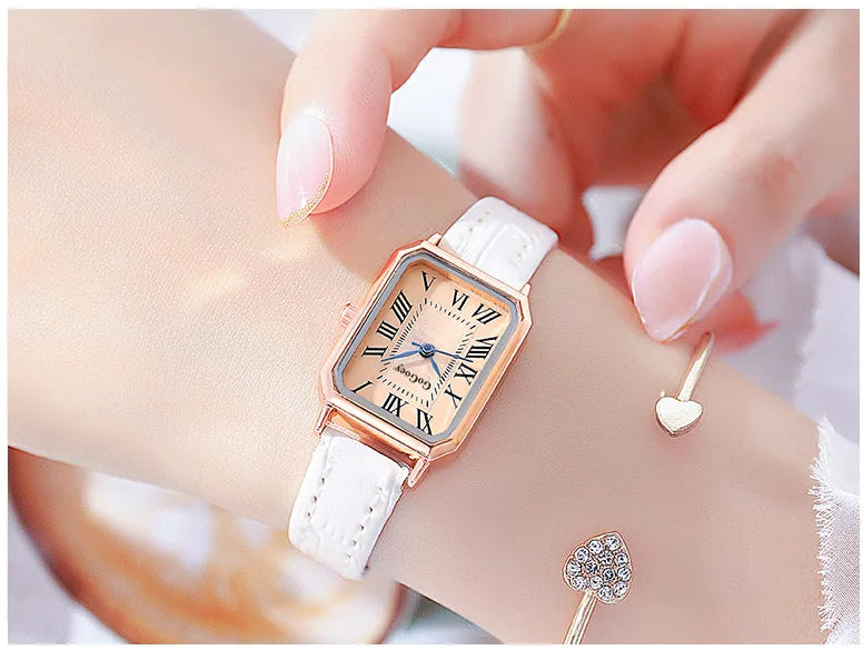 Fashion Retro Digital Dial Casual Watches Square Leather Strap Fashionable Clock Quartz Wristwatch for Women Gift