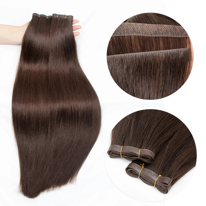 Long Flat Weft Invisible Tape Bundles Human Hair PU Skin Weft Hair Extension Injected Seamless & Glueless Tape On Hair Weft