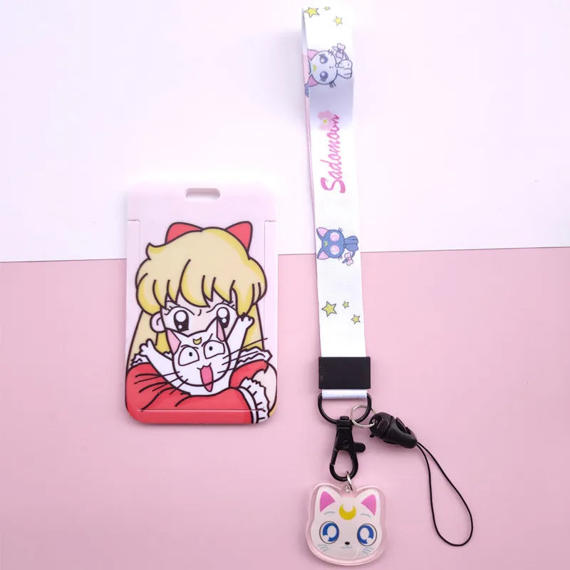 New Cartoon Girls Anime Lanyard Credit Card ID Holder Bag Student Women Travel Bank Bus Business Card Cover Badge