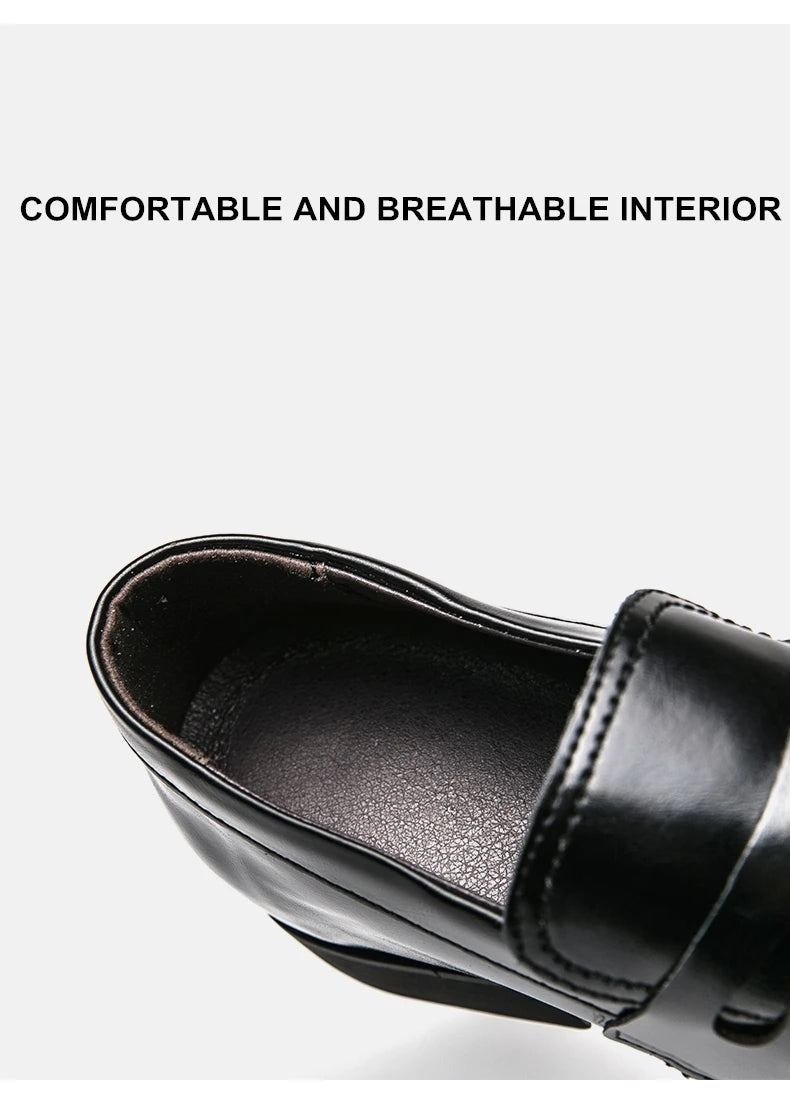 New Men Leather Shoes Height Elevator Shoes For Men Luxury Dress Shoes Slip On Business Comfortable Increase 6cm Wedding Loafers