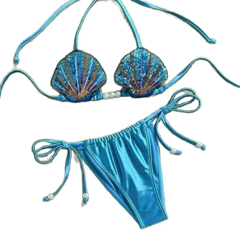 Sexy Shiny MermaidShell Bikini Swimsuit Hot Sale Of The Season New Swimwear Elegant Luminous Design Attractive Female Underwe