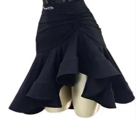Women Latin Dance Dress Outfits Lace Bra Jumpsuits Tops Ruffled Skirt Adult Female Dance Competition Stage Performance Costumes