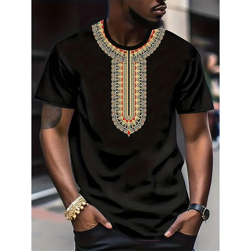 African Ethnic Pattern T-Shirt For Men Tribal Dashiki 3D Printed Tees Summer Casual Short Sleeve Loose T Shirts Round Neck Tops
