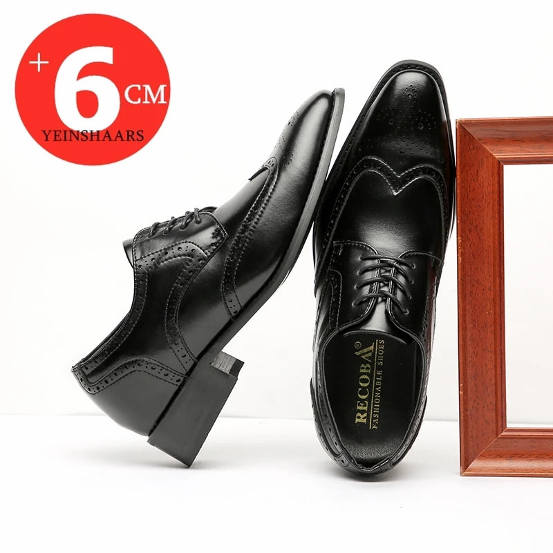 High Quality Genuine Leather Brogue Men Elevator Shoes 6CM Height Increase Oxford Men Formal Dress Shoes Business Office Wedding