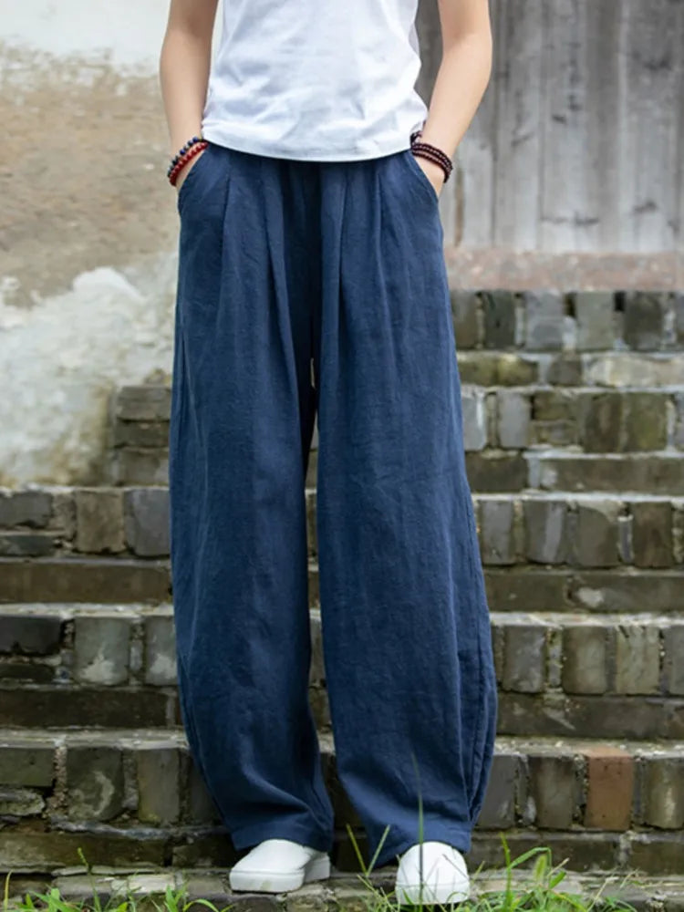 Johnature Women Loose Cotton Linen Casual Pants Solid Color Elastic Waist Lantern Pants 2025 Spring New Female Trousers