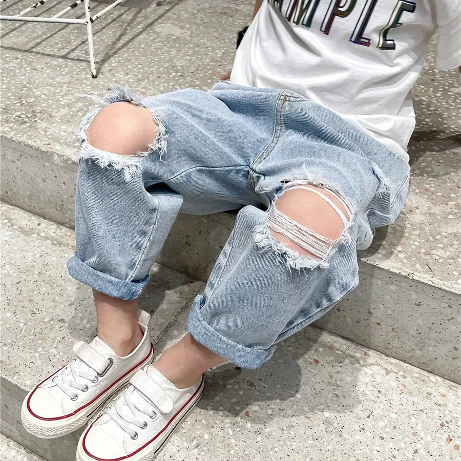 Kids Boys Pants Summer Ripped Jeans New Fashion Children's Baby Loose Casual Jeans Pants Boy and Girl Trousers