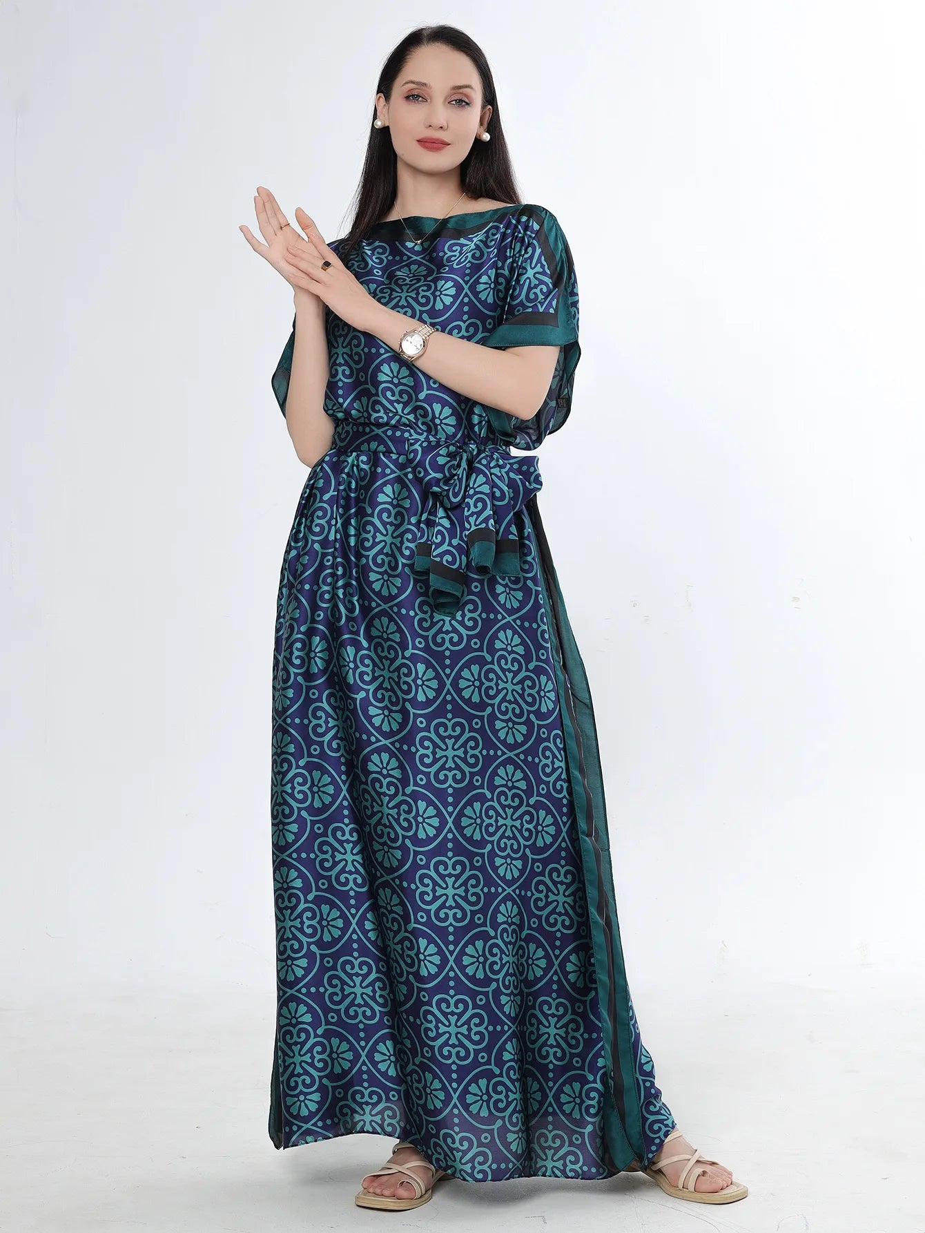 Summer New Fashion African Dresses For Women Elegant Printed Silk Muslim Lady Long Hijab Kaftan Dress Oversize Kuwait Abaya