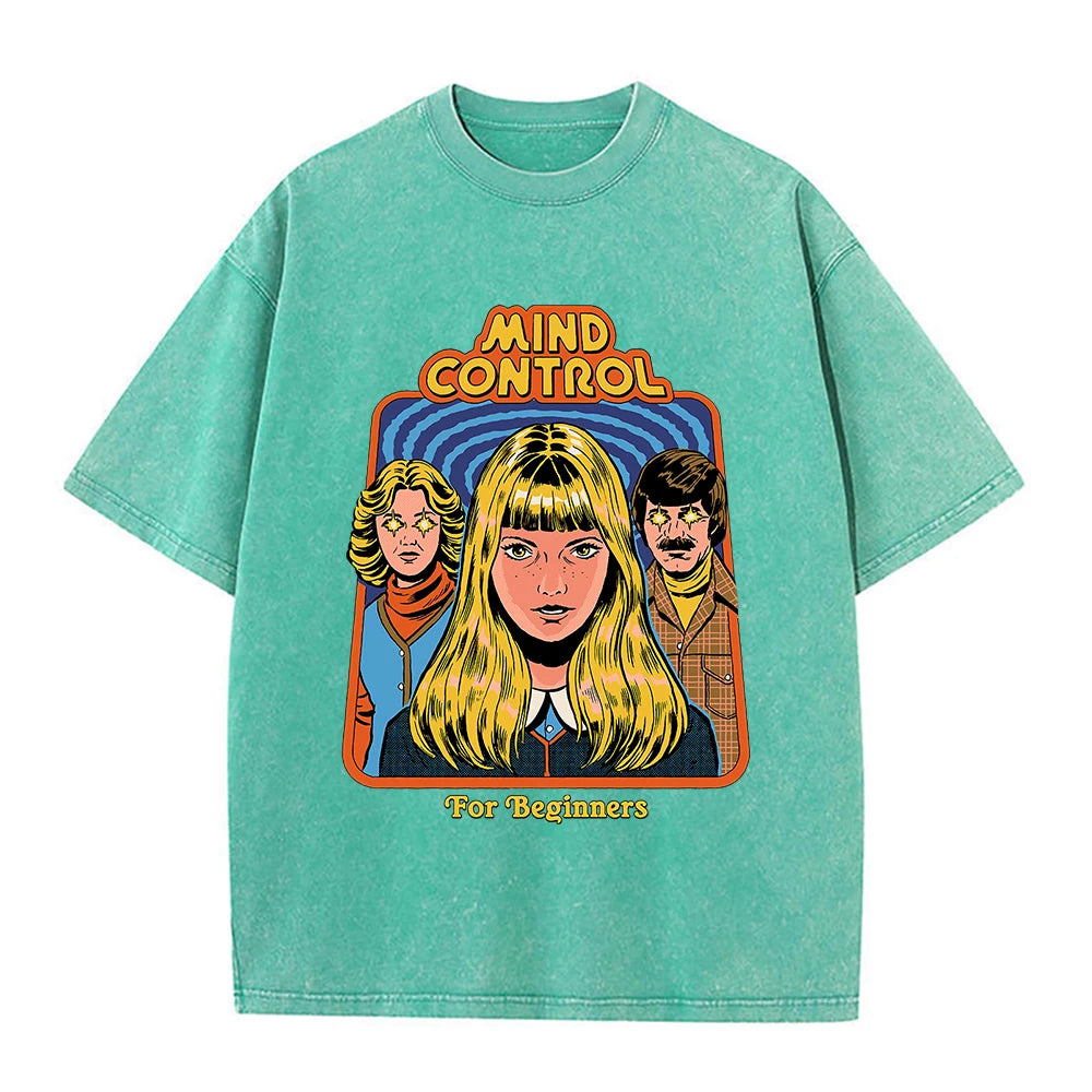 Mind Control For Beginners Washed Retro Men T Shirt Casual Oversize T-Shirt High Quality Cotton T-Shirt Summer Short Sleeve