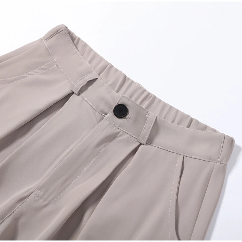 Casual Zipper Shirt Pants Suit Women Solid Button Stand Collar Drawstring Shirts Loose High Waist Trousers 2026 Spring Set Lady