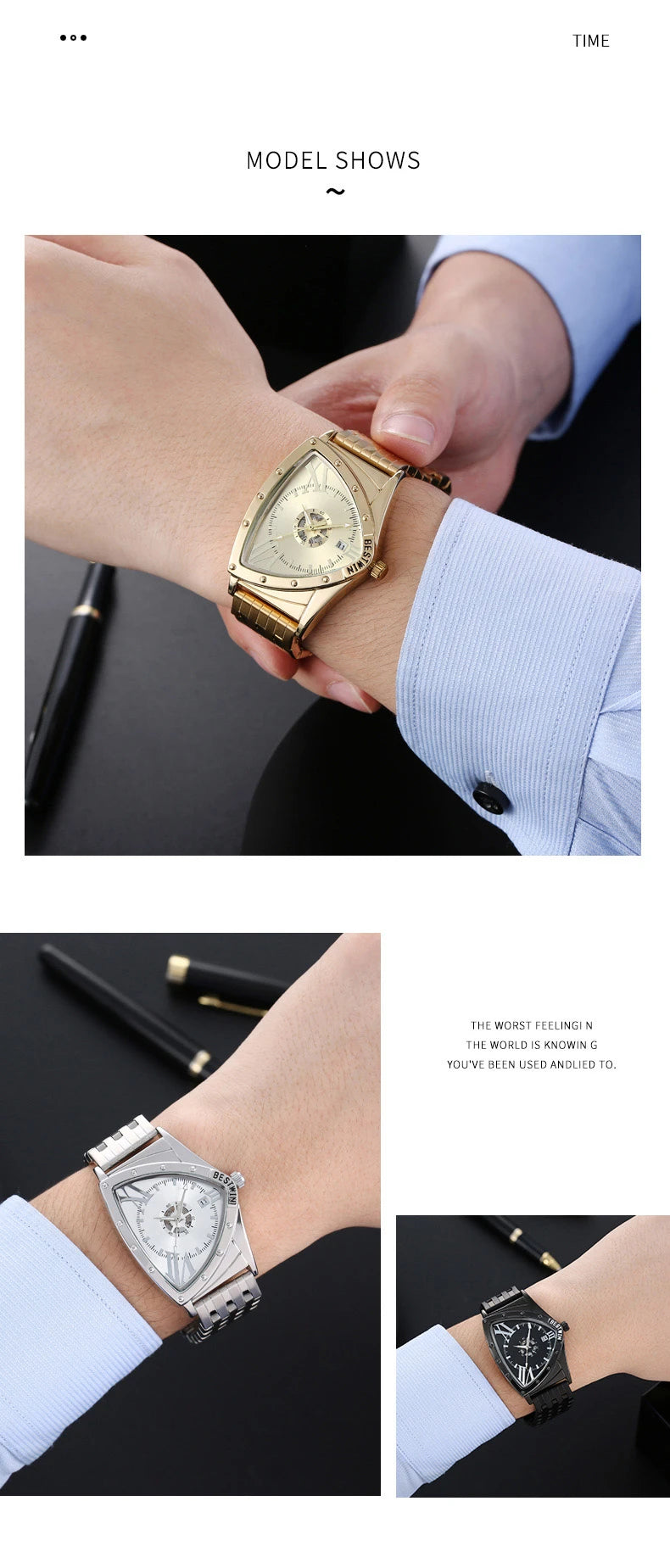 Golden Triangle Men Quartz Watch Unique Design Luxury Watches For Male Clock Sports Waterproof Men Wrist Watches Stainless Steel