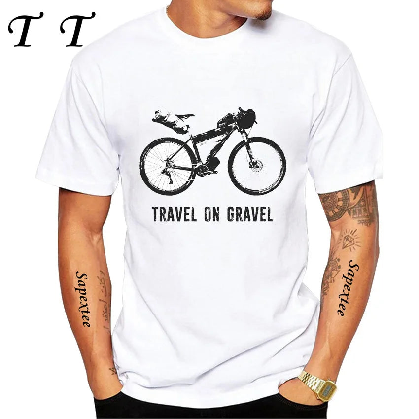 Travel On Gravel Bikepacking Print T-Shirt Summer Men Short Sleeve Funny Bicycle Sport Boy Tops Anatomy Bike Cycling Casual Tees