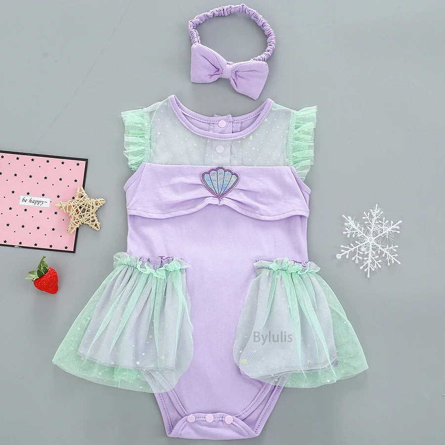Baby Girls Costumes Kid Romper Tutu Dress with Headband Infant Baby Girl Princess Alice Clothes Aurora Belle Dress Party Costume