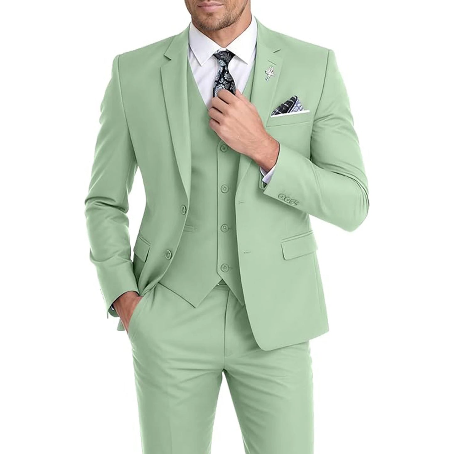 Men's Suit 3 Piece Set Blazer Vest Pants Slim Fit Formal Business Jacket Wedding Tuxedo for Groom Groomsman Business Banquet