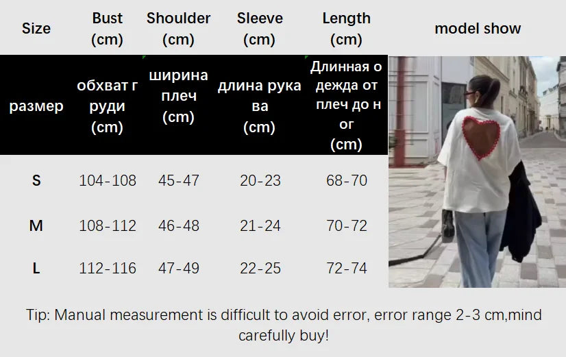 Y2k Style White Oversized T Shirt Women Fashion Backless Heart Cutout Red Trim Half Sleeve Tops Summer Casual Streetwear Outfits