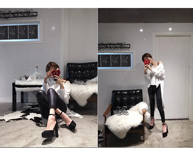 Black Platform Pumps for Women 14cm Spike Heels Ankle Strap Sexy Fashion High Heels Party Wedding Shoes Ladies