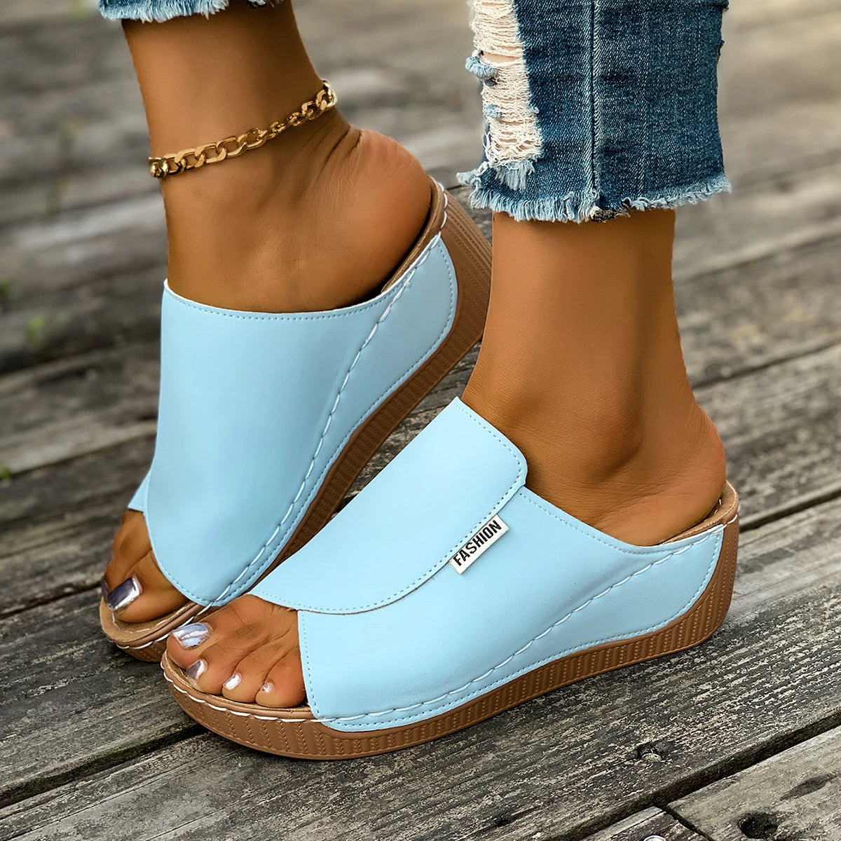 Minimalist Summer Women Sandals Fashion Thick Sole Wedge Heel Platform Slides Slip on Sandals Woman Slippers Female Footwear