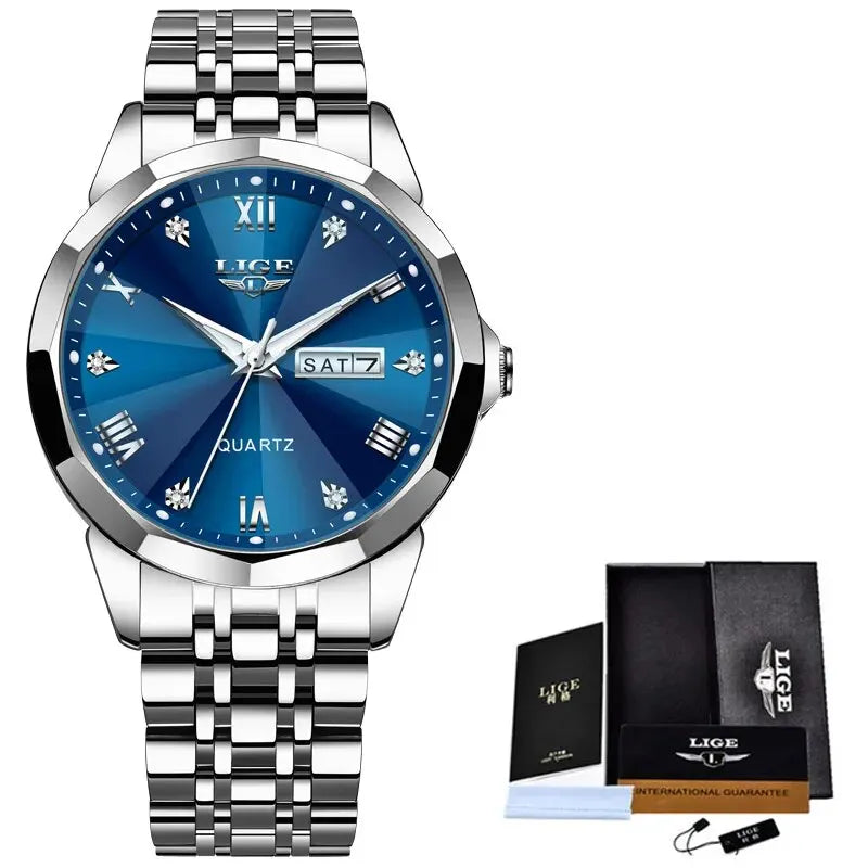 LIGE New Quartz Watch For Men Top Luxury All Steel Design Fashion Business Wristwatch Men Waterproof Watches Man Montre Homme