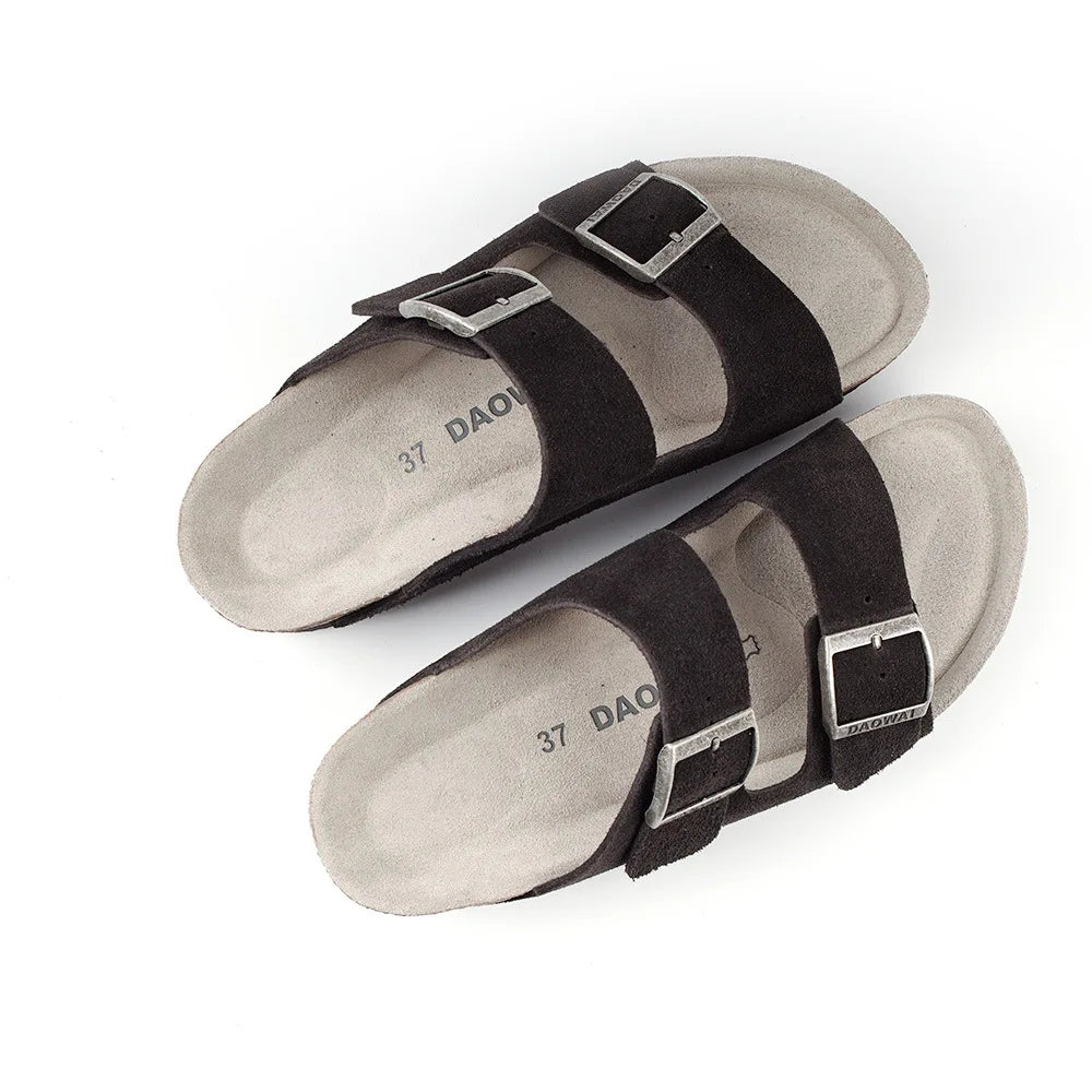 Genuine Leather Men Women Cow Suede Slippers Boy Girl Beach Slides Classic Cork Footbed Women Sandals  With Orthopedic Diabetic
