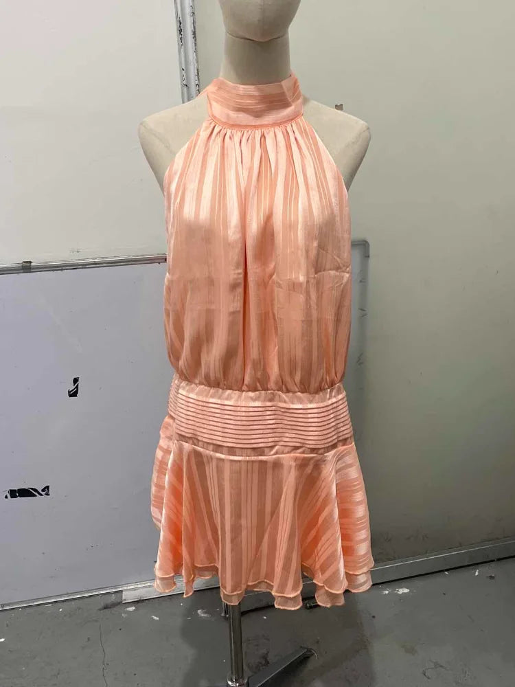 Stunning Shiny Ruffles Lace Up Mini Dress Women's Chic Loose Hollow Out A-line Pleated Vestidos 2026 New Lady Summer Party Gowns