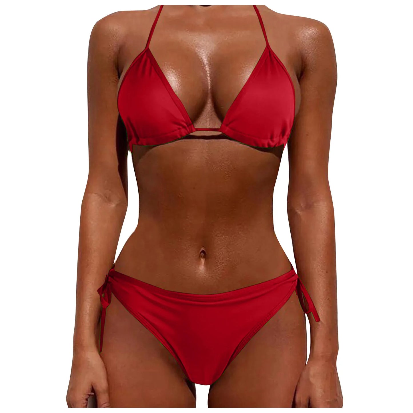 2 Pcs/Set Bikini Set Sexy Bikinis New Solid Color Halter Neck Strap Thong Swimwear Bathing Suit Women Swimsuit Set for Beach