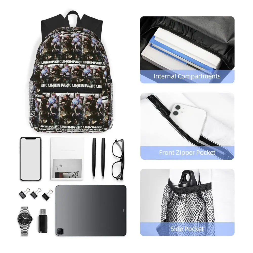 L-Linkin-S P-Park-S Band Student Backpack School Bag Hiking Travel Daypack for Boys Girls Fashion Bookbag Shoulder Bags