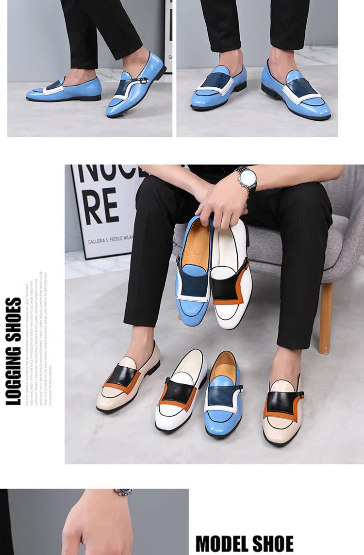 Luxury Designer New Monk Strap Blue and White Oxford Shoes For Men's Formal Wedding Prom Dress Homecoming Sapatos Tenis Masculin