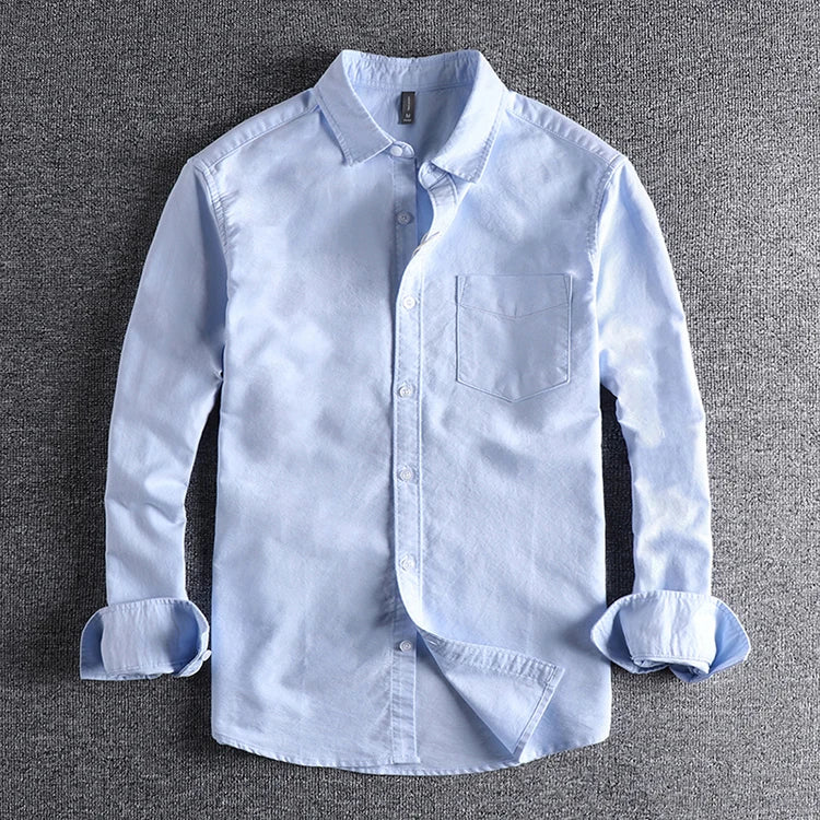 Washed Oxford fabric base simple pocket long sleeve shirt men's casual jacket