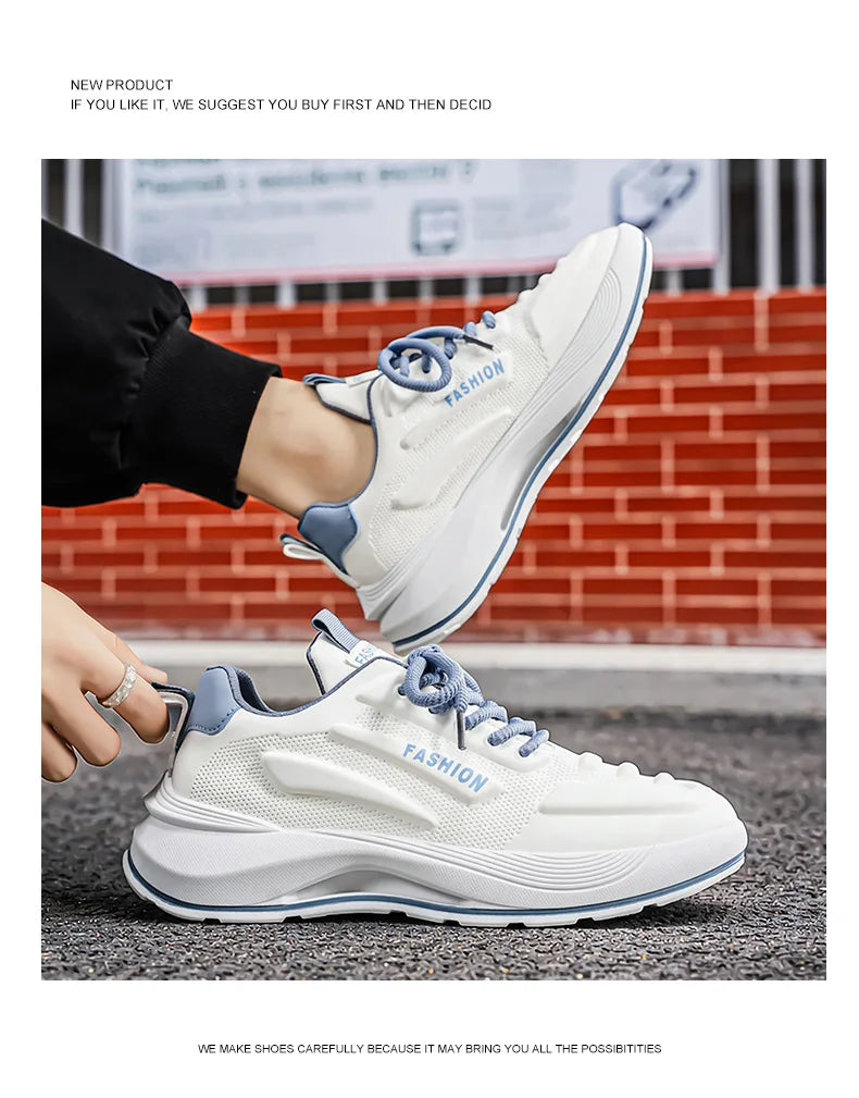 Summer 2026 Men's Thick Sole Sneakers Breathable Casual Running Shoes Streetwear Lightweight Trendy Footwear