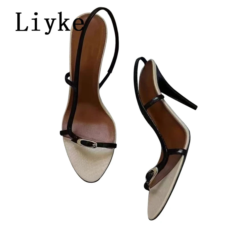 Liyke Sexy Slingback Sandals Women 2026 Summer Fashion Buckle Strap Open Toe Gladiator High Heels Party Dress Shoes Size 34-40