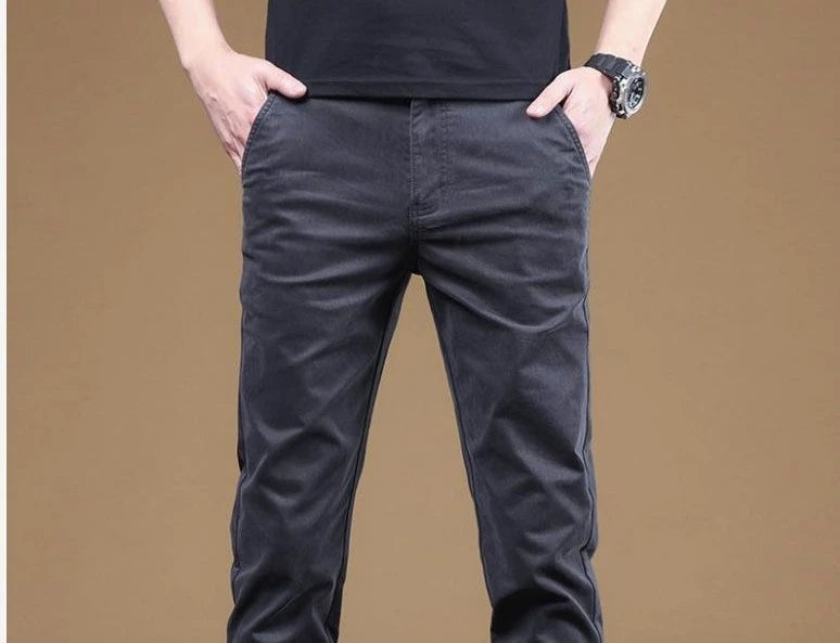 2025 Summer Thin Cotton Men's Casual Pants Trendy Versatile Elastic Light Business Trousers Work Formal Slim Straight Pants