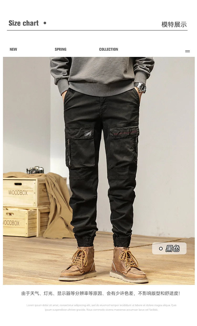 The new men's American retro sporty design in 2025 features multi-pocket, versatile drawstring work pants and stretch trousers