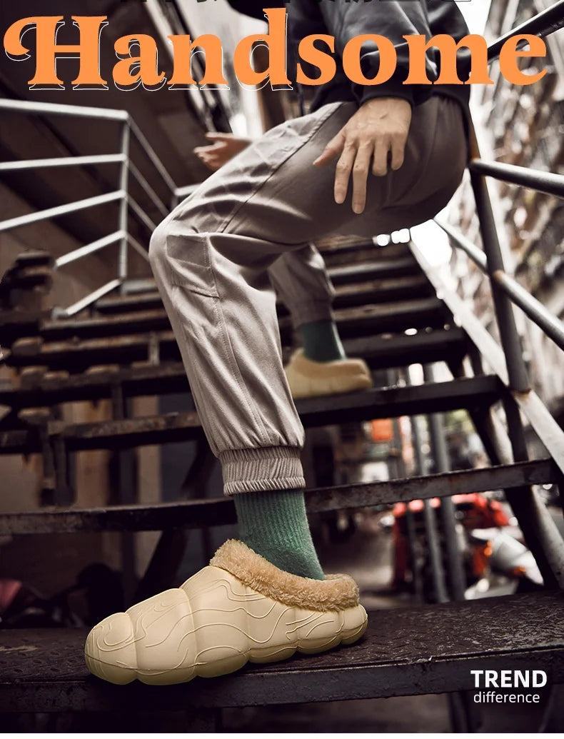 STRONGSHEN Men Women Warm Slippers EVA Slip on Shoes Walking Shoes Winter Fur Half Slipper Soft Household Sandals Zapatos Hombre
