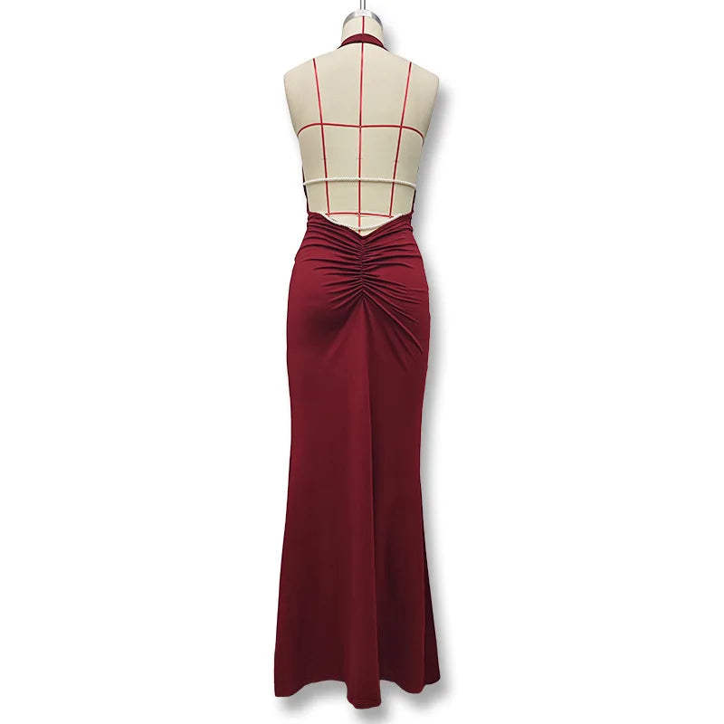 New Swing Collar Sleeveless Elegant Backless Long Dress Spicy Girl Solid Color Sexy Y2K Women Long Skirt Summer Fashion Dresses