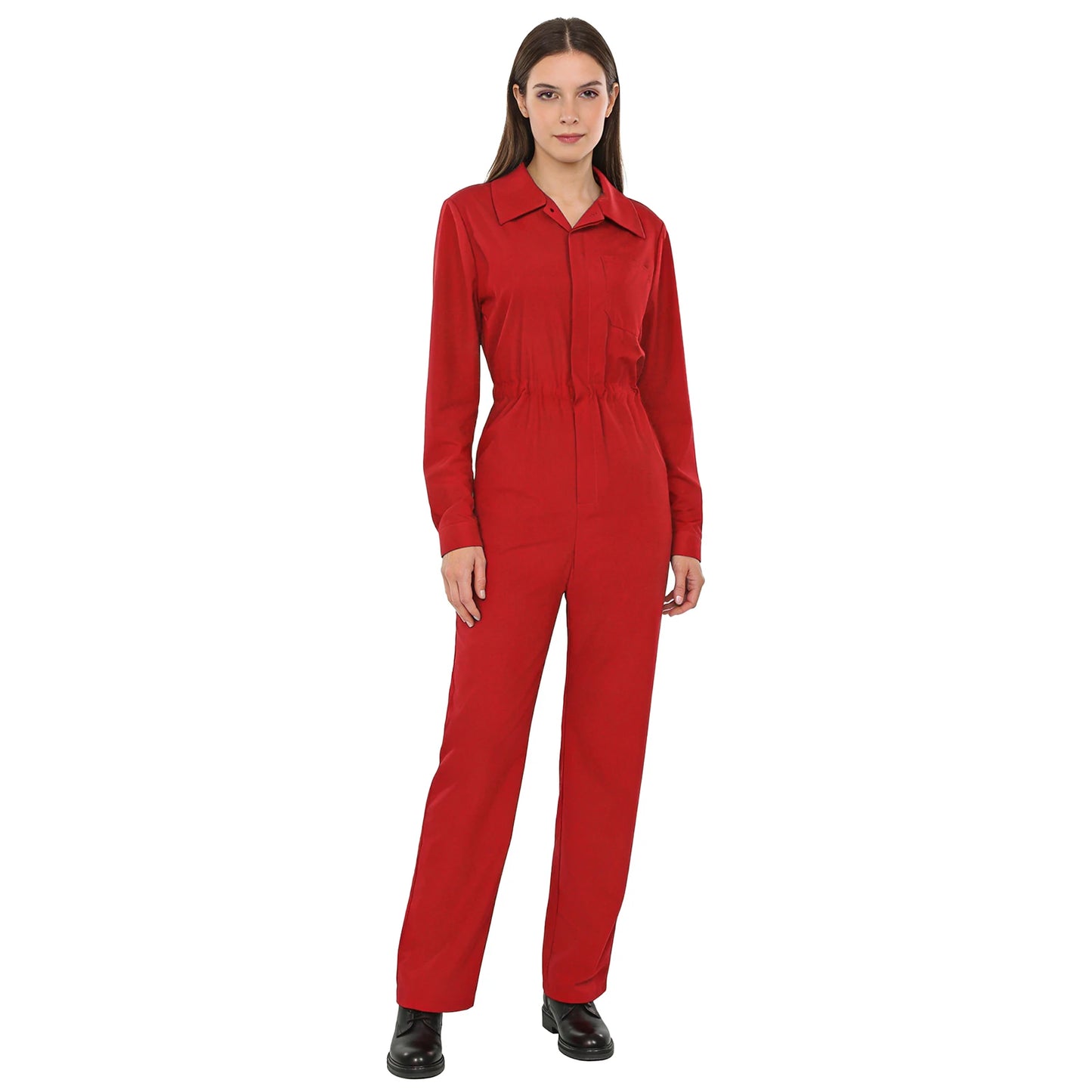 Womens Coverall Solid Color Turn-Down Collar Long Sleeve Button Jumpsuit Mechanic Work Overalls Fashion Casual Cargo Rompers