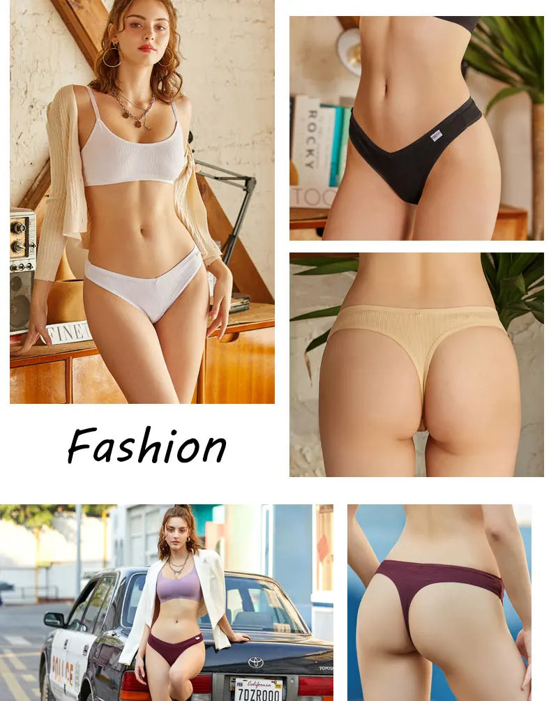 10PCS/Set Women Waffle Cotton Thongs Panties Female Breathable G-String Underwear Ladies Sexy V Waist Bikini Girls Soft Lingerie