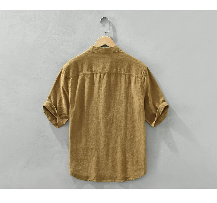 Summer New Linen Cotton Casual Pullover Shirt for Men Clothing Vintage Short Sleeve Streetwear C2559