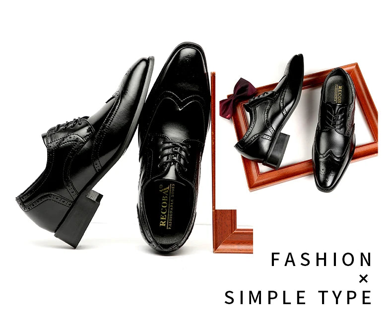 High Quality Genuine Leather Brogue Men Elevator Shoes 6CM Height Increase Oxford Men Formal Dress Shoes Business Office Wedding