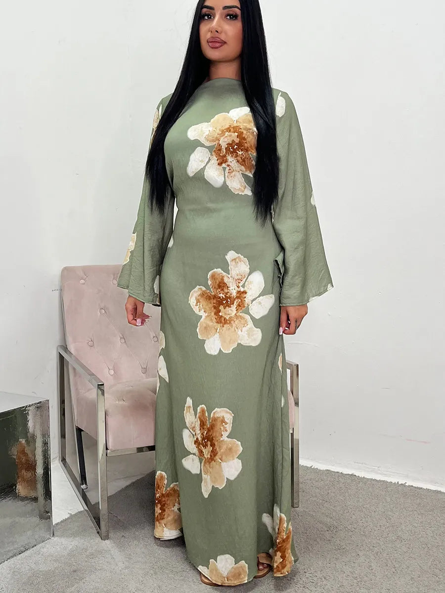 Women Arabic Eid Muslim Dubai Abaya Dress Luxury Fashion Flower Print Long Dress Kaftan Robe Femme African Islam Clothing Kebaya