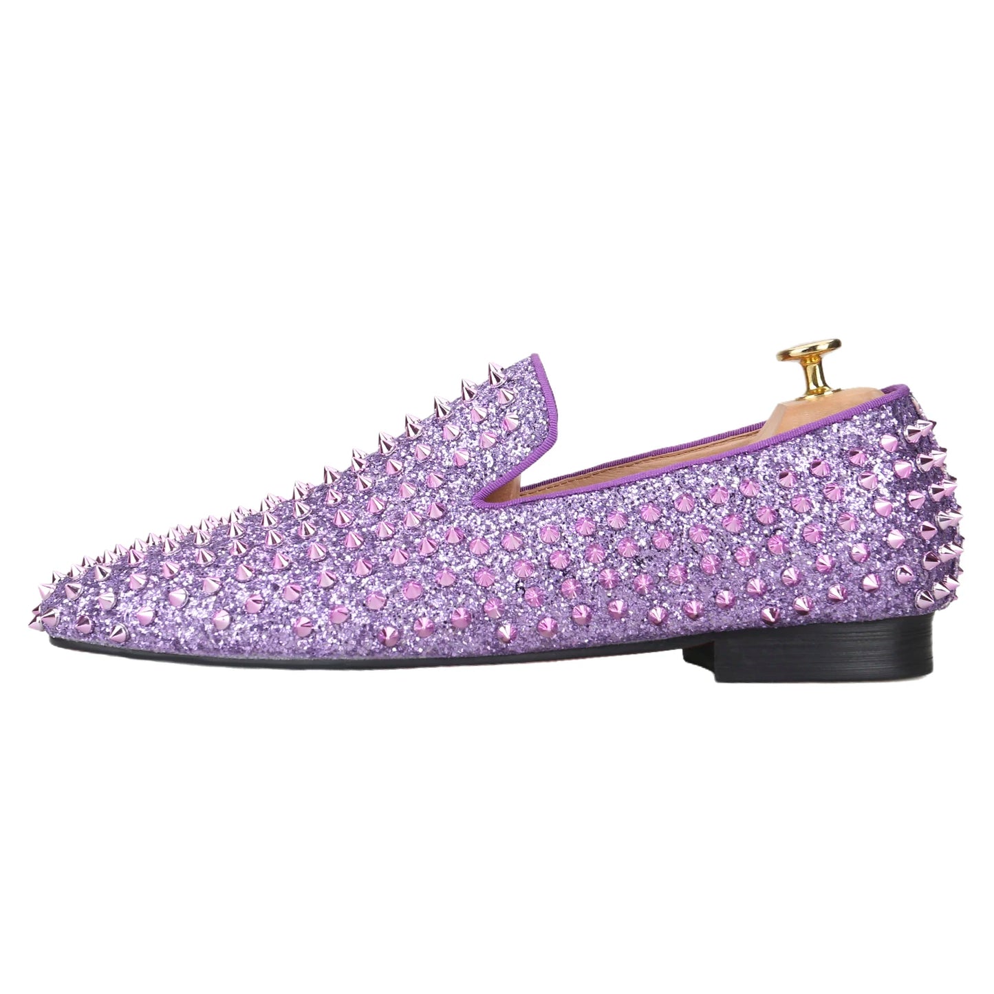 Piergitar Handmade Purple Spikes Men's Loafers For Party and Banquet Wear CL Same Classic Model Red Outsole Slip-On Flats