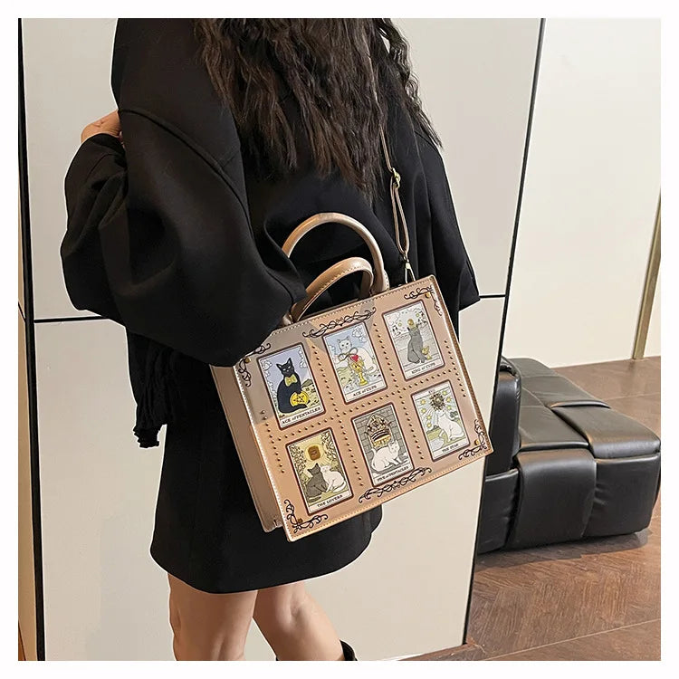 Vintage and Luxury Designer Bag Popular Fashionable Tote Bag Large Capacity with Delicate Embroidery Cat Printing Bag for Women